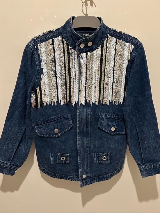Jackets & Blazers - Mod x Women’s Dark Blue Multi-color Sequin Denim Jacket. Size Small